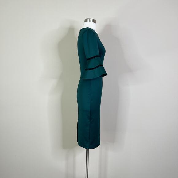 Ted Baker | Filnio Forest Green Bell Sleeve Fitted Sheath Cocktail Work Dress 2 - Picture 6 of 11